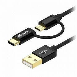 AlzaPower MultiCore Micro USB + USB-C 1 m Black