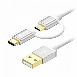 AlzaPower MultiCore Micro USB + USB-C 1 m Silver