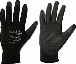 Sixtol Rukavice pracovné z polyesteru polomáčané v polyuretáne Glove PE-PU 10, čierne, veľkosť 10