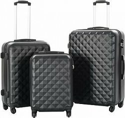 VidaXL Súprava škrupinových kufrov na kolieskach 3 ks, čierna, ABS